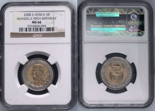 @@@ VERY HIGH GRADE @@@ NGC GRADED MS66 Mandela 90th Birthday R5 2008 = ONLY 1 LEFT !!!