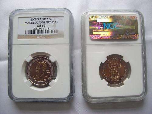 @@@ VERY HIGH GRADE- NGC GRADED MS66 Mandela 90th Birthday R5 2008 =ONLY 2 LEFT ! @@@