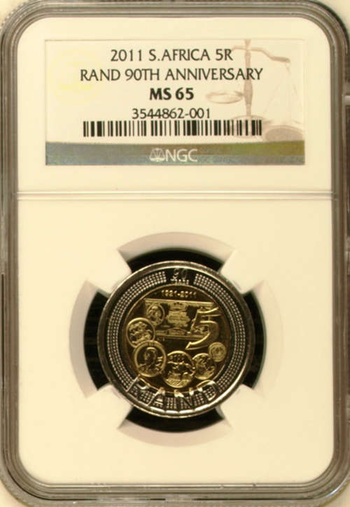 @@ CHEAPEST ON BOB,LOOK! NGC GRADED SCARCE GRADE MS65 SARB 90TH ANNIVERSARY 2011 R5 @@15 AVAILABLE !