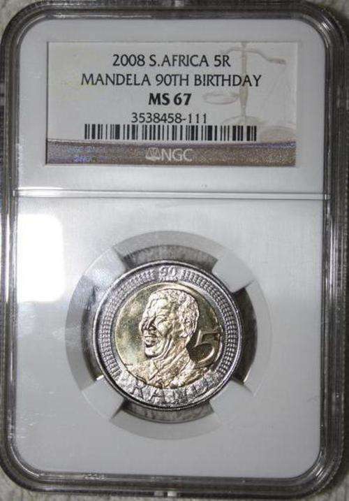 @@CHEAP!! ONLY 1 !! @@@ ULTRA HIGH GRADE!! NGC MS67 2008 Mandela 90th Birthday R5 !!!