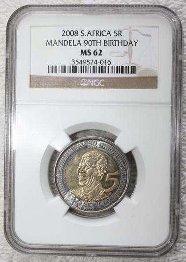 VERY SCARCE !! NGC GRADED MS62 2008 Mandela 90th Birthday R5 - 1 LEFT!