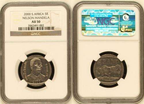THE ONLY ONE ON BOB ! SUPER SCARCE ! NGC GRADED AU50 2000 SMILING MANDELA SMILEY R5 !