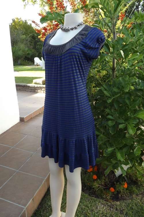 Chic horizontally striped grey short stretch cotton dress size 32/8