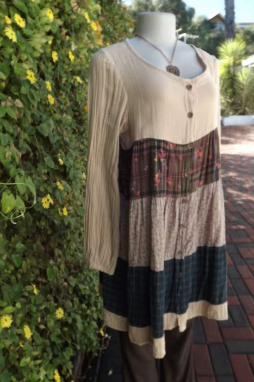 Vertigo long loose button down top with "washed love worn feel" size 36/12.Unique garment