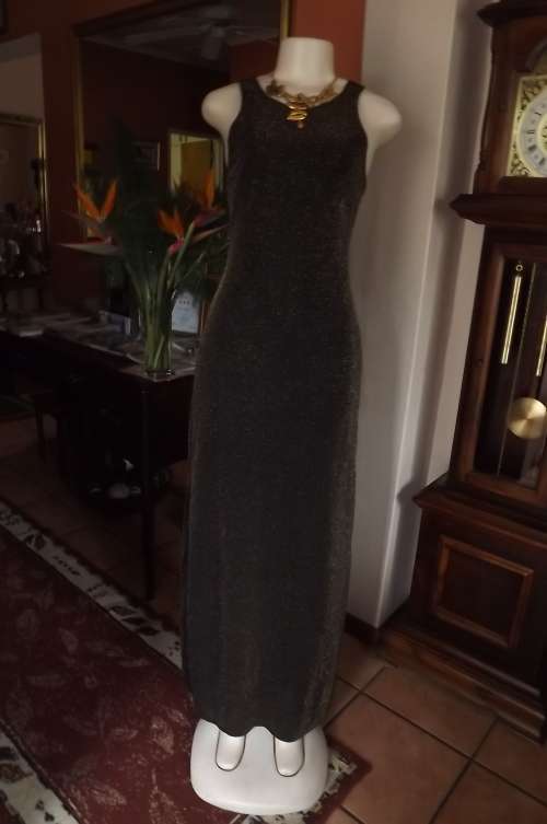 Glamorous black with gold lurex dress by "CHAPS"size 38/14.In stretch polyester/viscose blend fabric