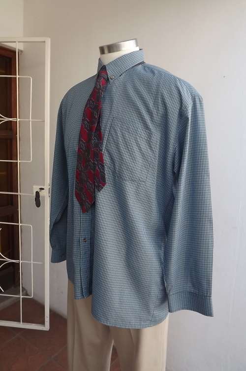 Men's long sleeve shirt in light blue and brown check in size XL.Chest 128cm.Neck 44.5 by PRINCIPLES
