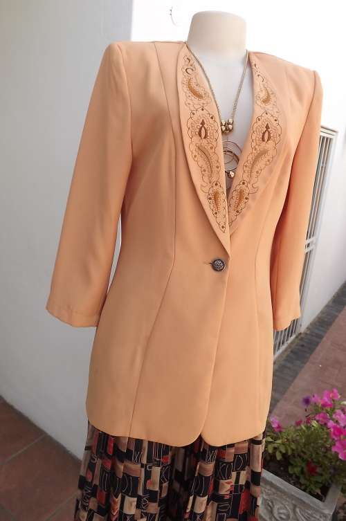 Finely detailed elegant mango colour tuxedo style jacket by ESSENCE size 36/12.