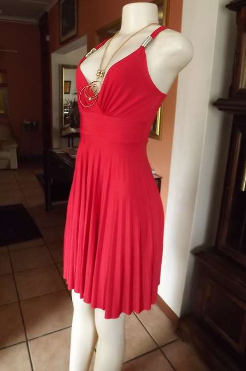 Cherry red smart casual evening dress in size 32/8 by INWEAR.Crossover front with shoulder straps
