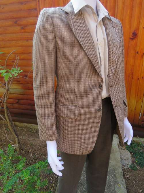 Brown and beige small checked casual jacket size 36 by DEKONICK in EURAL TERGAL 55% polyester