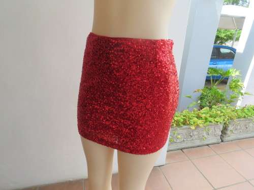 Red sequined ultra mini skirt.Size 32/8.Fully lined.Bandless with zip at side.By PAGE made in KOREA