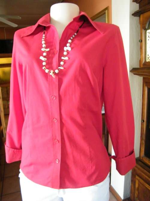 Cherry red long sleeve tailored top by WOOLWORTHS PERFECT size 38/14.Button down with open collar