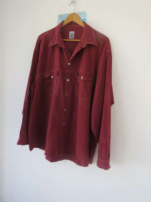 Men's maroon long sleeve heavy cotton shirt by LEE in size XXL-Chest 134cm.