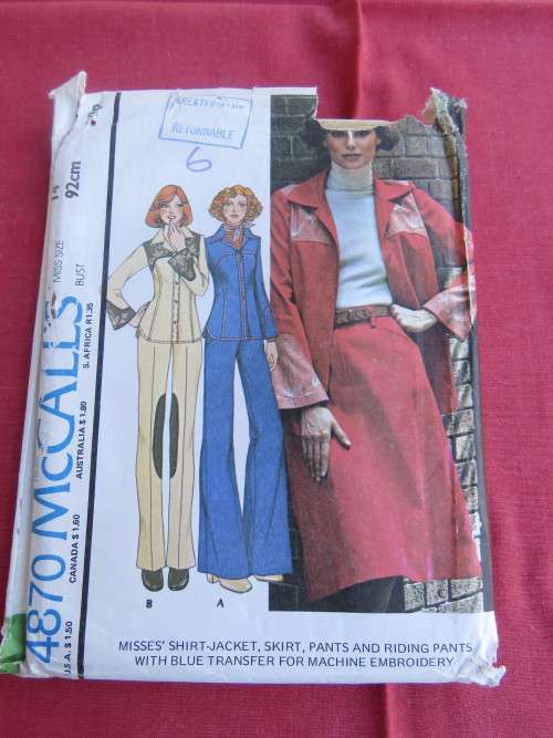 McCALL'S sewing pattern no 4870.Size 14.Shirt,jacket,skirt,pants and riding pants.Good condition