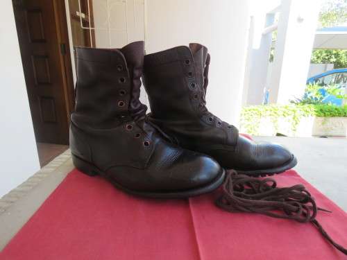 Pair of SADF genuine leather brown army boots size 9.Army size 277.Issued 2005