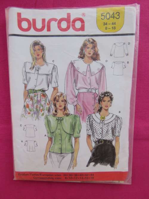 `BURDA` sewing pattern 5043 for blouse in sizes 8-18.