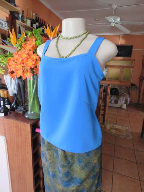 Cobalt blue strappy cami top.Made by owner in size 37/13.In 100% poly cotton.Good condition.