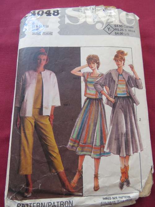 'STYLE' pattern 4048 in sizes 12-16 for unlined jacket,pullover top,skirt and trousers.Good cond.
