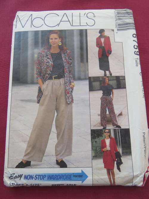 `McCALL`S` pattern 6759 in size 10-14 for cardigan,top,wrap skirt in two lengths and pants.Good cond