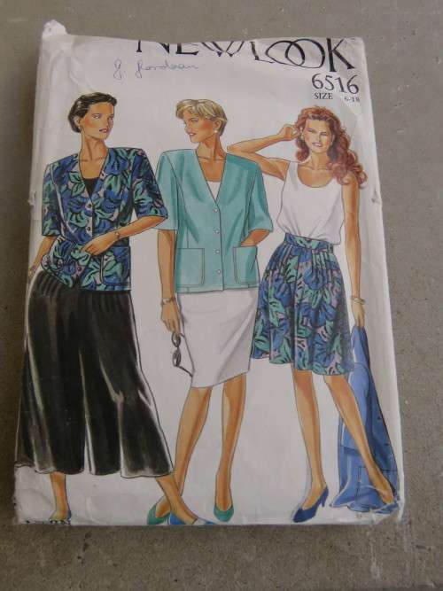 `NEW LOOK` pattern 6516 in sizes 6-18 for ladies jacket,vest,skirt,longandshort culottes.Good cond.