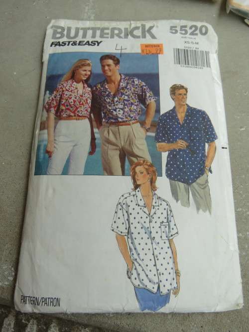 'BUTTERICK' pattern 5520 in sizes XS-XL for unisex shirt.Good condition.