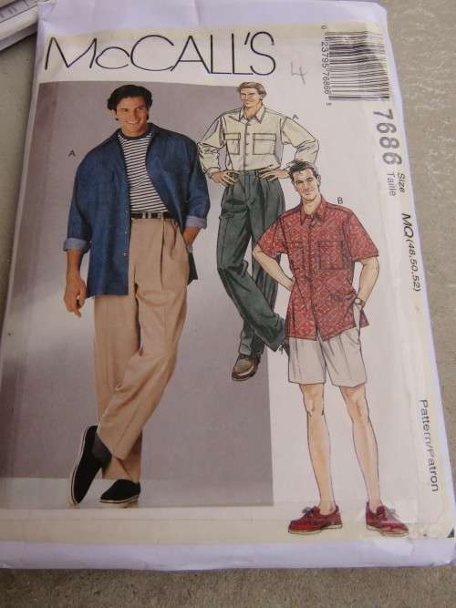 'McCALL's' pattern 7686 in sizes 38-52 for mens shirt and pants or shorts.