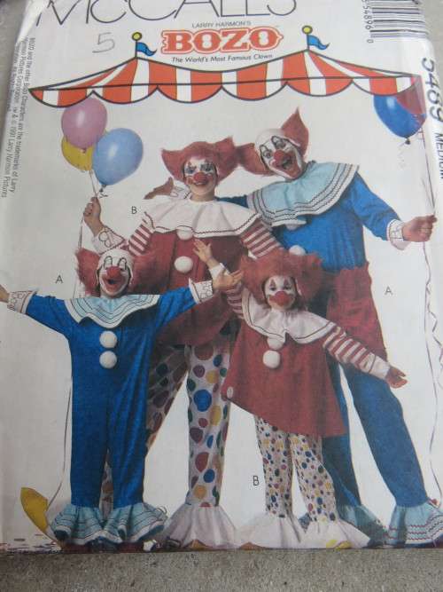 `McCALL`S` 5489 children sizes 2-8/adult 30-42 for clown costumes headpiece,shoe topper and sash.