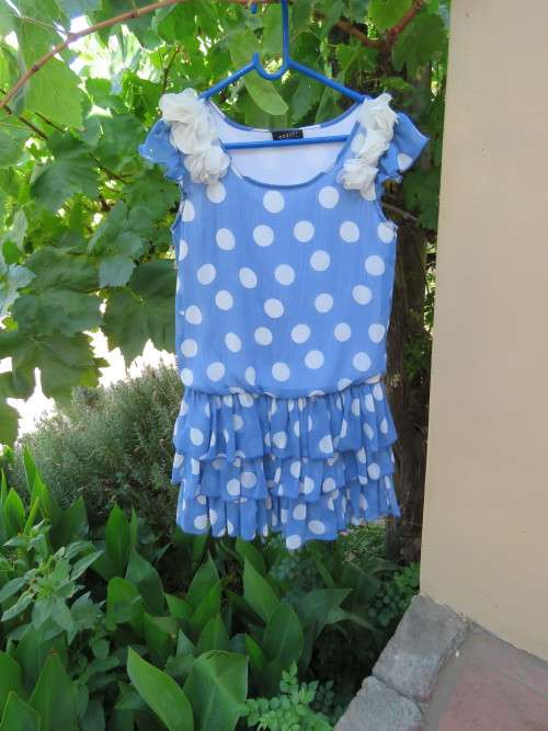 Charming blue and white polka dot dropped waist dress for girl of 10-11 yr old by 'EXACT'.As new.