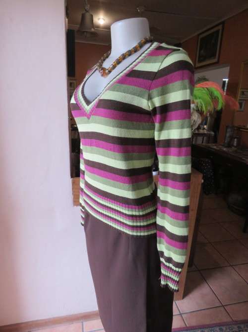 Multicolour horizontal striped V-neck pullover sweater.Size 30/6 by `INWEAR`.Used but in good cond.