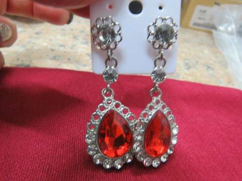 Pair of red stone pierced drop earrings suitable for day or evening wear.New.