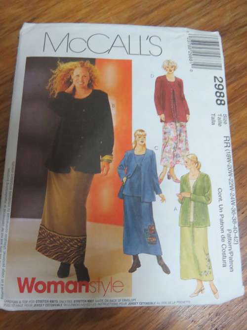 'McCALL'S' PATTERN 2988 for petite cardigan,top and pull-on skirt.Size 18-42.Good condition.