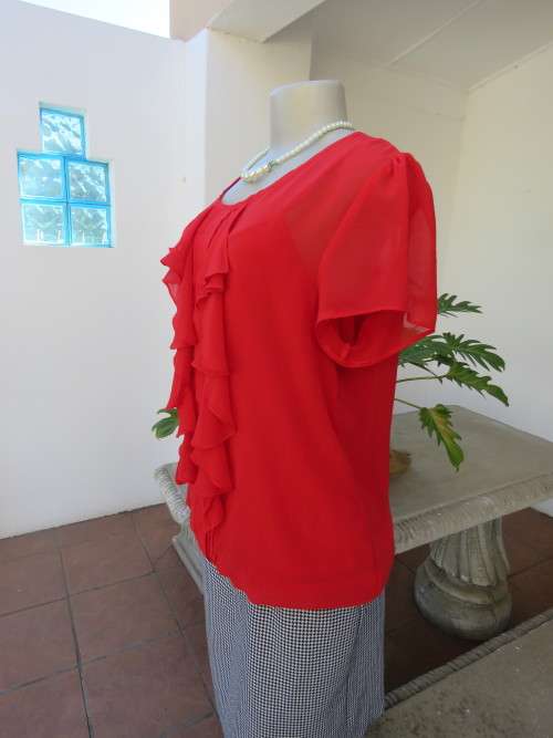 Floaty and sheer cherry red blouson style top by 'OASIS' in size 40/16.New condition.
