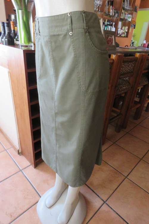 Casual dark olive green paneled A-line skirt in size 36/12 by ML CLASSICS.Good cond.