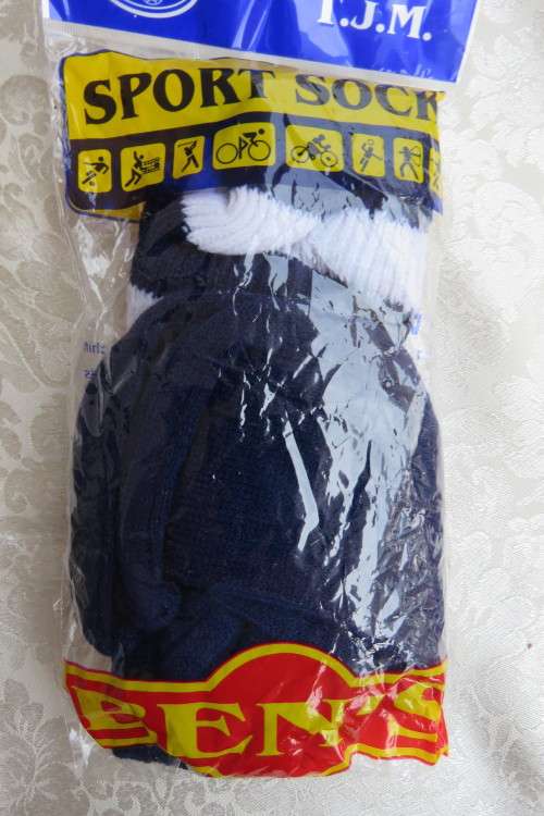 Pair of long sport socks in navy/white by T.J.M.Size 7-9 in 100% acrylic.New.