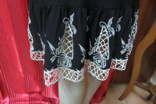 Ultra sexy black strapless dress with Frill on elasticated top. Size 34/10 by `Mozaic`.As new
