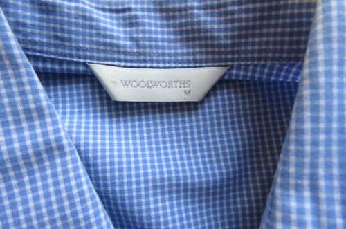 Chic long sleeve 'Woolworths' shirt with tiny blue + white check pattern. Size 42/18