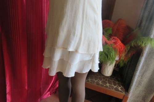 Best quality long cream top with double frilled seam and white underlay, by`Miss Cassidy` size 36/12