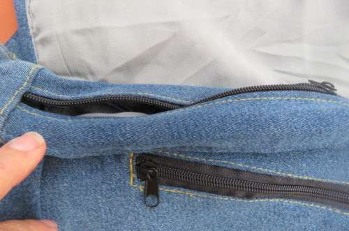 Hand blue denim bag with 3 zipped up departments. Made from used jeans size 30x30 cm.