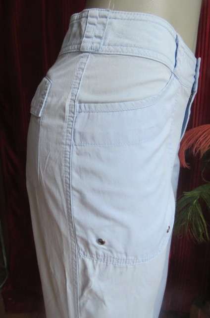 Casual cropped pants in light blue by `Woolworths` in size 32/8. Cargo front pockets.
