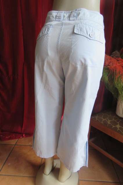 Casual cropped pants in light blue by `Woolworths` in size 32/8. Cargo front pockets.