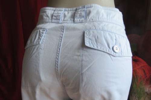 Casual cropped pants in light blue by `Woolworths` in size 32/8. Cargo front pockets.