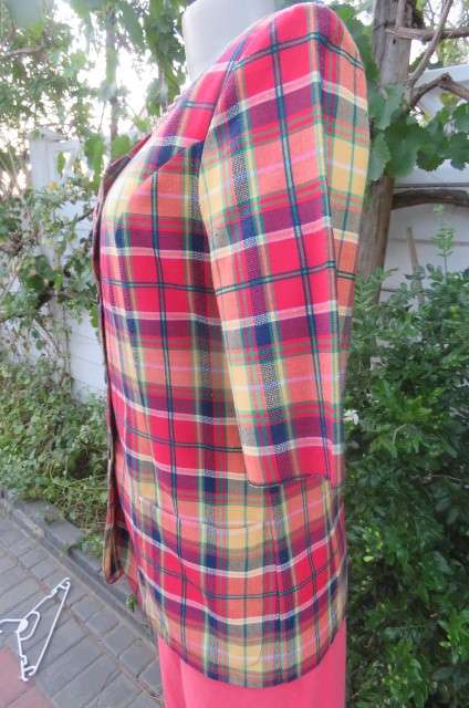 Smart but funky tartan check collarless short sleeve jacket by 'Tej' in size 36/12.