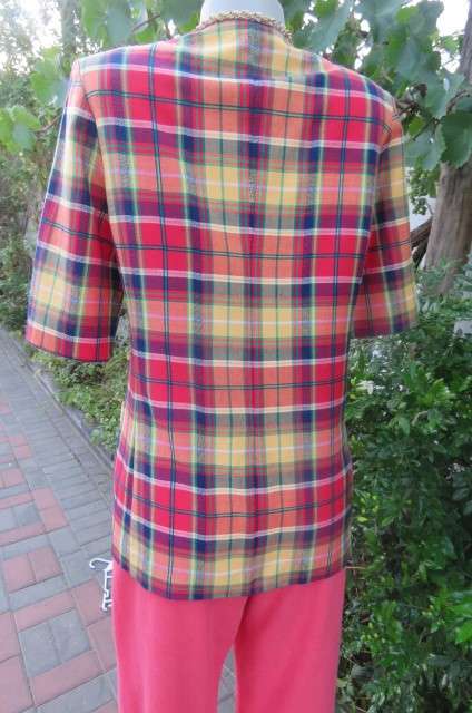 Smart but funky tartan check collarless short sleeve jacket by 'Tej' in size 36/12.