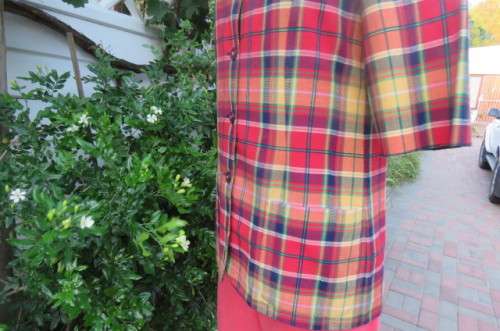 Smart but funky tartan check collarless short sleeve jacket by 'Tej' in size 36/12.