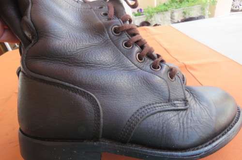 Pair of SADF brown genuine leather army boots in size 5.5. Issued in 2005 by DWS. Army size 240 W.