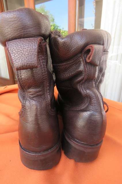 Pair of SADF brown genuine leather army boots in size 5 with soft uppers. Issued in 2011 by D.W.S.