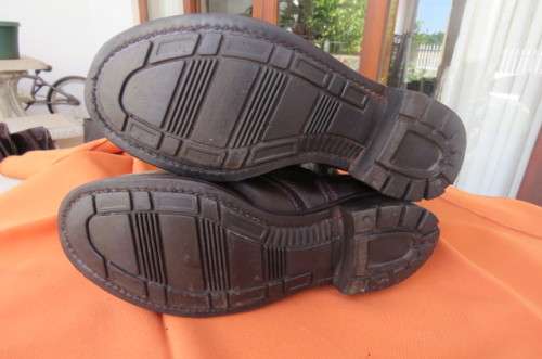 Pair of SADF brown genuine leather army boots in size 5 with soft uppers. Issued in 2011 by D.W.S.