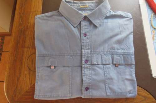 Blue classic fit Buffalo Creek Men's short sleeve shirt in size 2XL 100% cotton. Two front sleeves.