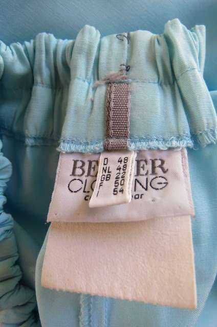 Comfy light blue pants in viscose and polyester blend by 'Bender Clothing' size 42 to 44.
