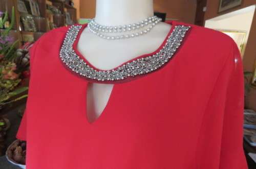 Fabulous special occasion A-line dress in dark red by 'Cindalina' in size 40/16.