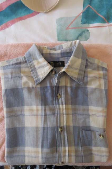 Casual blue, white and cream large checked short sleeve shirt size XL
